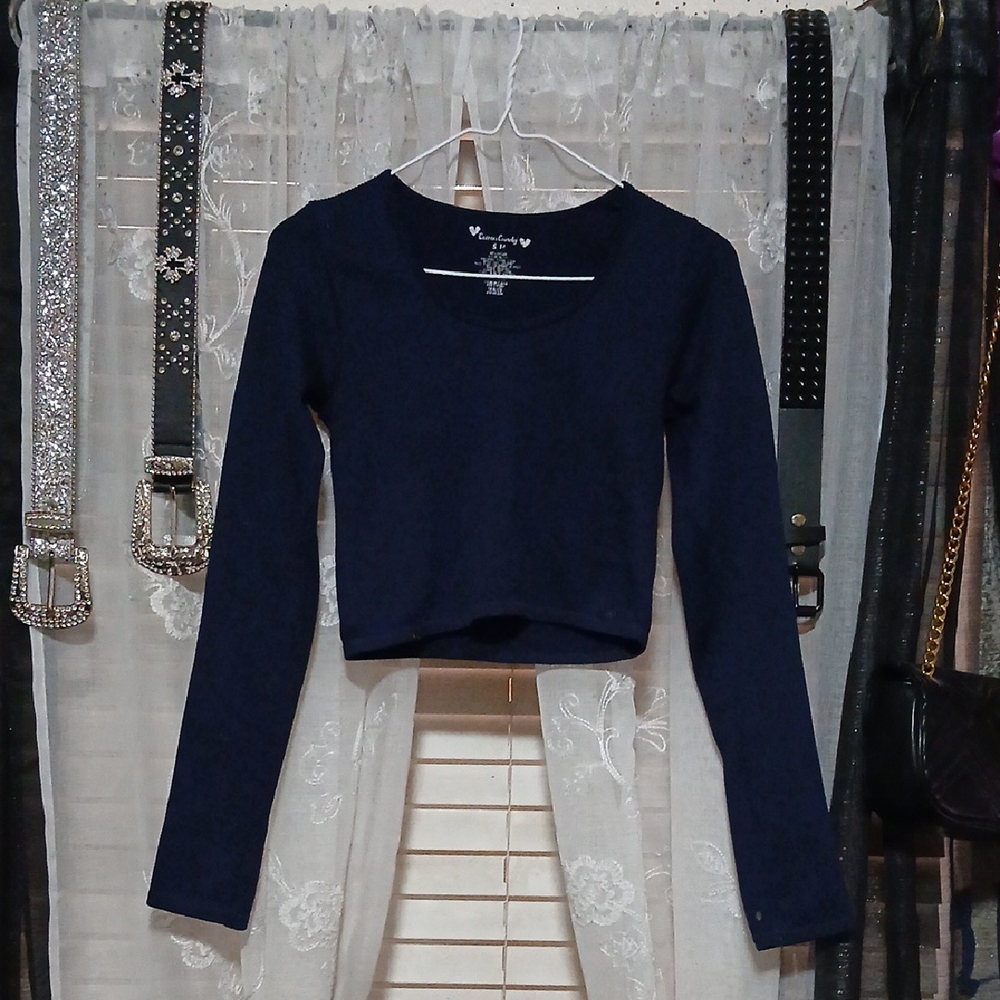 Cotton Candy Blue Long Sleeve Fitted Crop Top